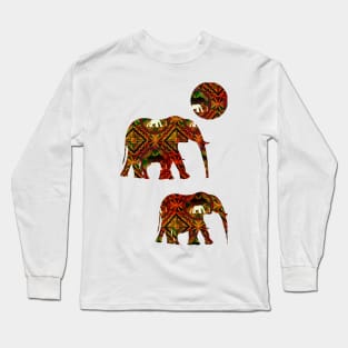 Geometric Ethnic ( With Elephants) Long Sleeve T-Shirt